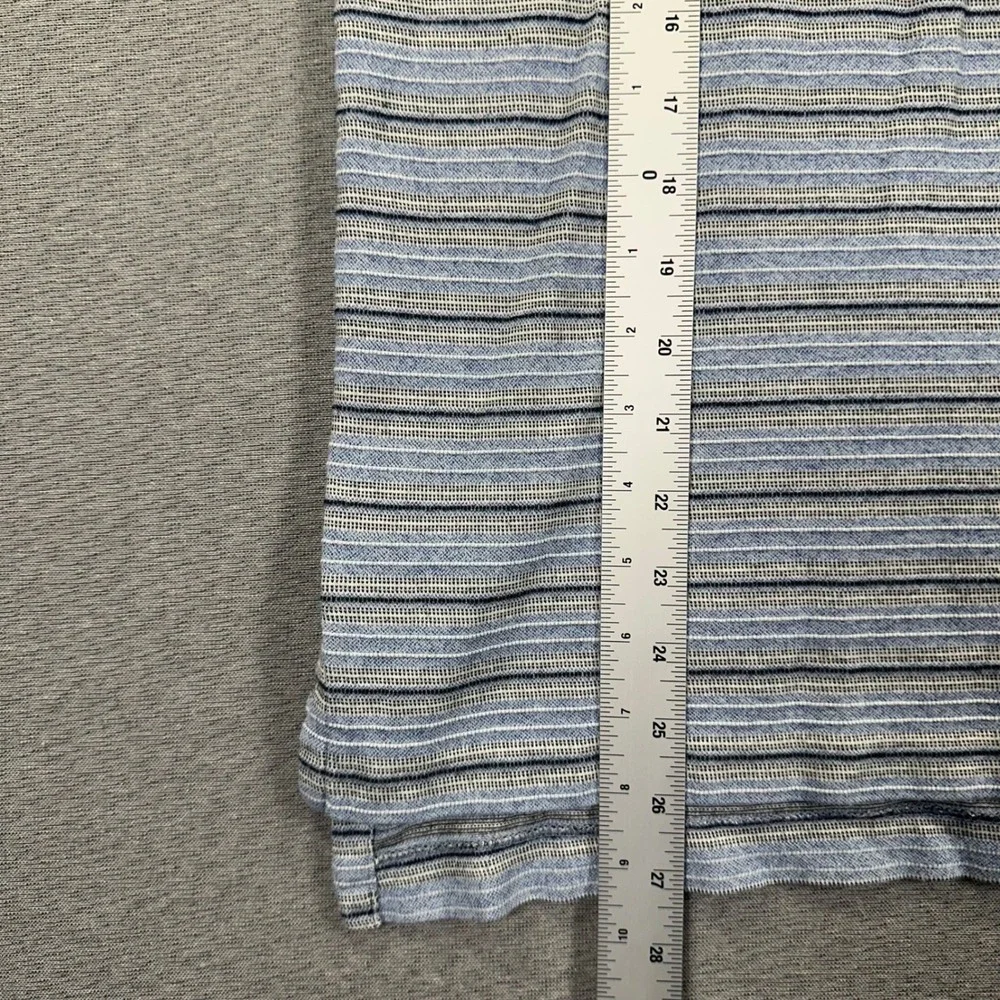 VTG Polo Ralph Lauren Polo Shirt Mens‎ L Blue Grey Striped Pima Cotton Textured